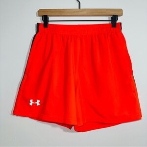 Under Armour HeatGear Neon Orange‎ Athletic Shorts Mesh Lining Size Medium